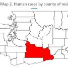 WA map with red section showing county with WNV cases