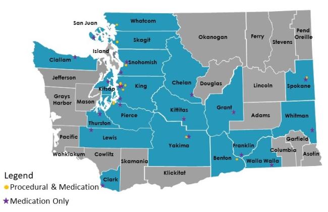 Map of Washington Counties with Abortion Providers